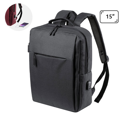 Zaino porta pc da 15" in poliestere 600D con connettore USB integrato per power bank e aggancio trolley