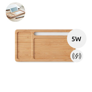 Caricatore wireless da 5W con piano in bambù e supporto per smartphone