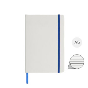 Block note A5 bianco con elastico e segnapagine colorato e 80 pagine a righe
