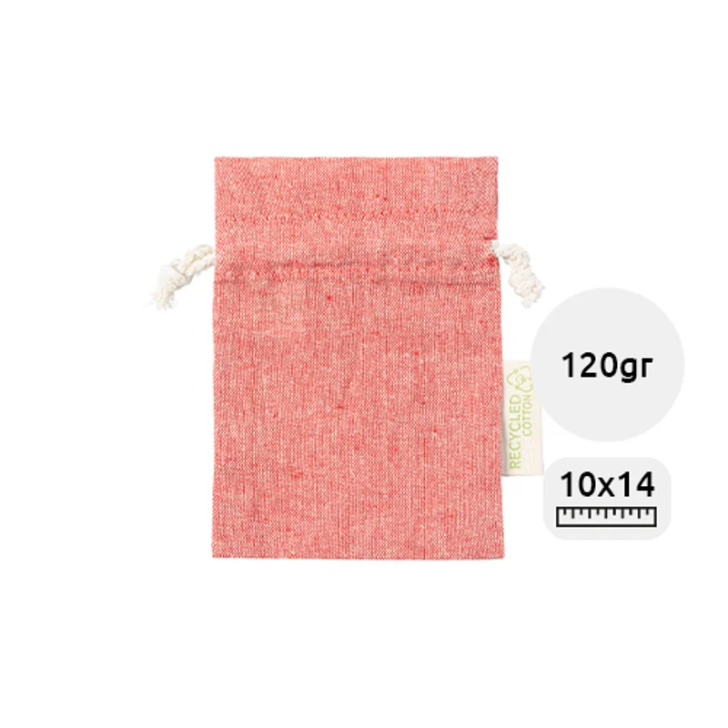 Sacca piccola in cotone riciclato in diverse colorazioni da 120gr 10×14cm