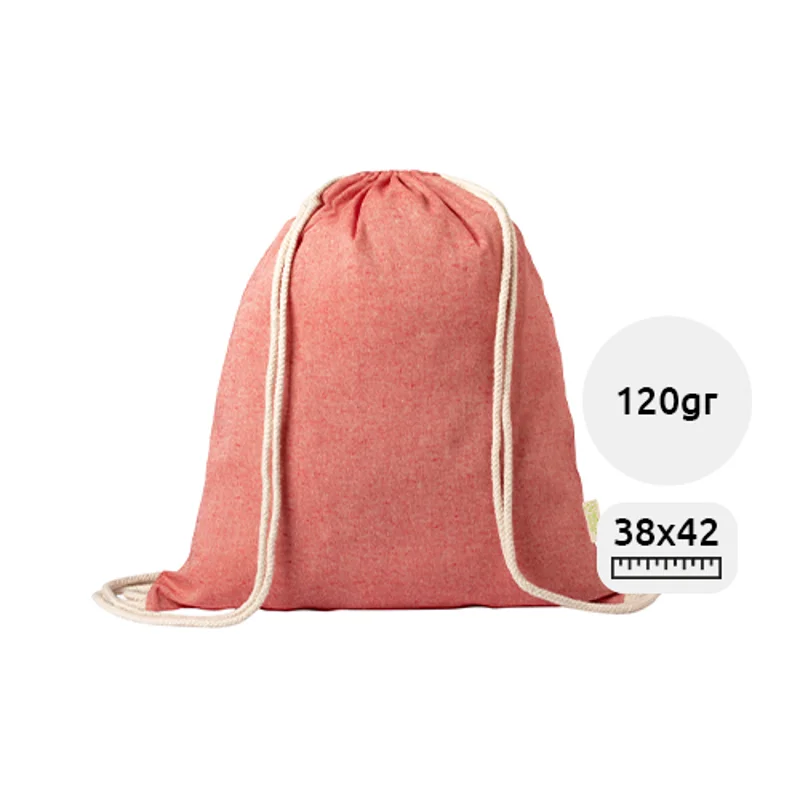 Sacca in cotone 100% riciclato con chiusura a coulisse da 120gr 38x42cm