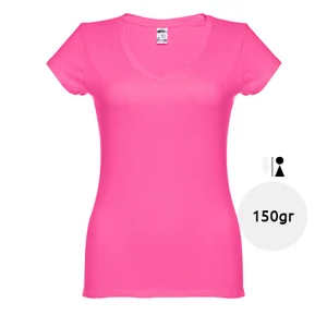T-shirt da donna colori assortiti scollo a v taglio aderente 100% cotone 150gr