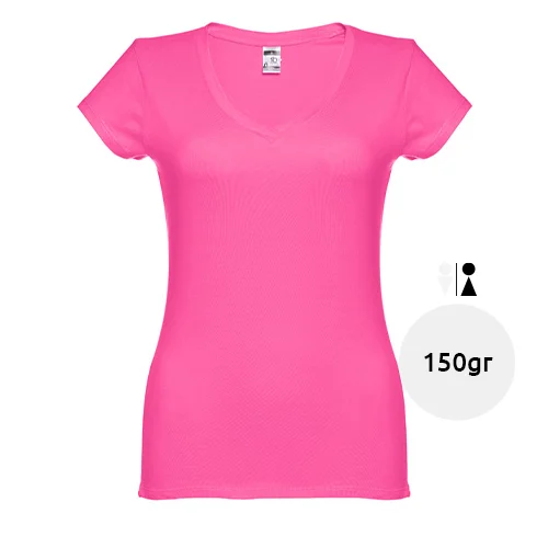 T-shirt da donna colori assortiti scollo a v taglio aderente 100% cotone 150gr