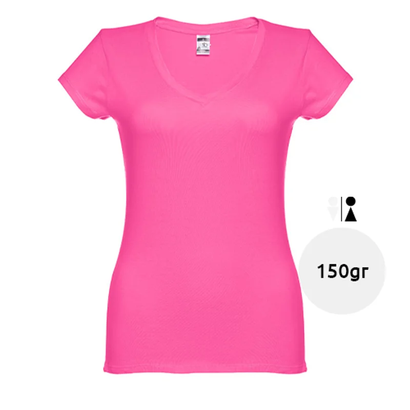 T-shirt da donna colori assortiti scollo a v taglio aderente 100% cotone 150gr