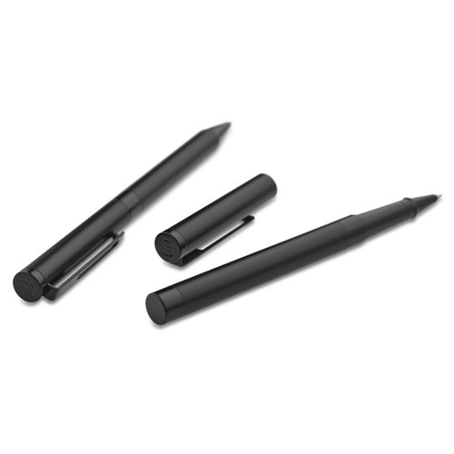 Set con penna roller e penna a sfera in metallo nero opaco refill blu