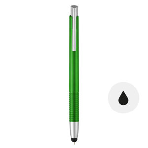 Penna a sfera in plastica verde con punta touch e meccanismo a scatto e refill nero