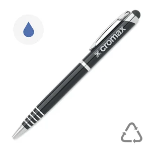 Penna a sfera a rotazione con punta touch in alluminio riciclato e refill blu