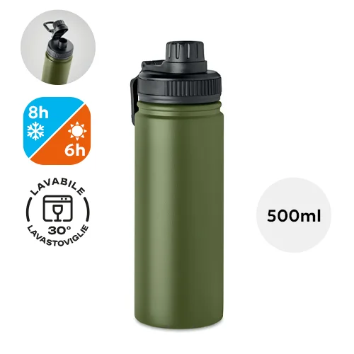 Borraccia isolata sottovuoto doppio strato in acciaio inox con tappo a sorsetto e maniglia da 500 ml