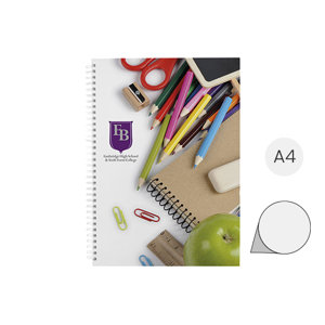Block notes A4 Desk-Mate con rilegatua a spirale bianca e 80 fogli e copertina rigida totalmente personalizzabili