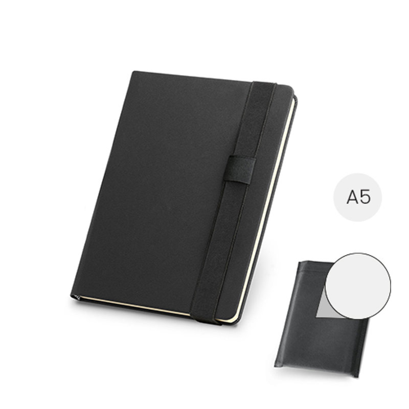 Block notes A5 con copertina rigida in similpelle e 280 pagine lisce color avorio fornito con custodia in TNT