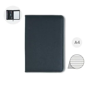 Cartella in poliestere con blocco appunti A4 a chiusura a zip e scomparti vari