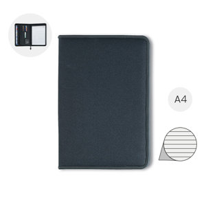 Cartella in poliestere con blocco appunti A4 a chiusura a zip e scomparti vari