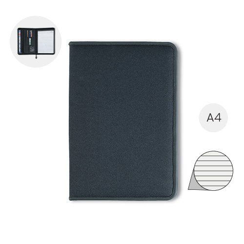 Cartella in poliestere con blocco appunti A4 a chiusura a zip e scomparti vari