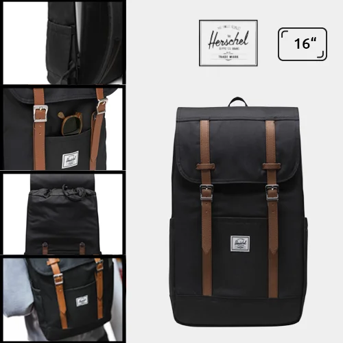 Zaino porta pc da 16" a marchio Herschel Retreat in tessuto riciclato con ampie tasche oggetti e chiusura a coulisse