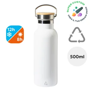 Borraccia termica in acciaio riciclato coperchio bambù 500ml