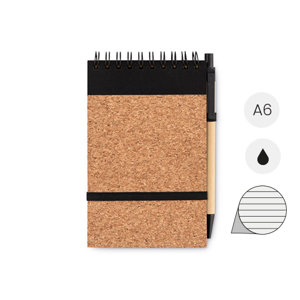 Block notes A6 in sughero con penna in cartone e PLA di mais