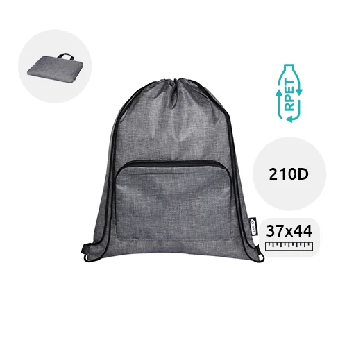 Sacca pieghevole in RPET da 7L con chiusura a coulisse e zip da 210D 37x44cm
