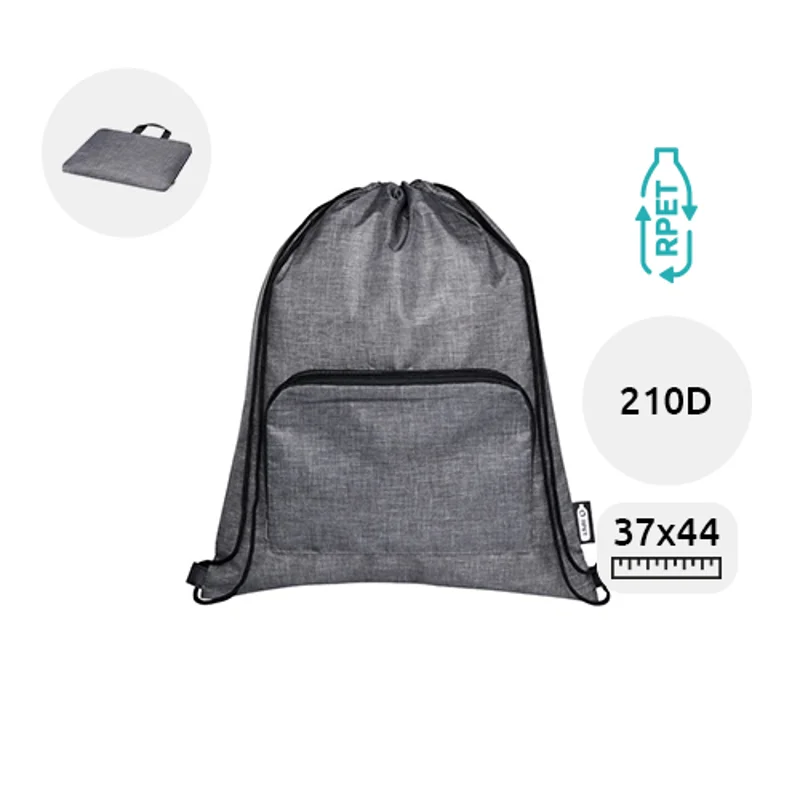 Sacca pieghevole in RPET da 7L con chiusura a coulisse e zip da 210D 37x44cm