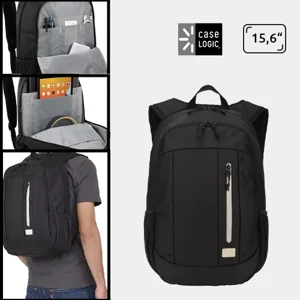 Zaino porta pc da 15,6" a marchio Case Logic e in poliestere riciclato con ampie tasche interne per pc e tablet e tasche esterne per borraccia