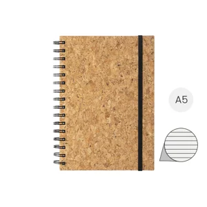 Block notes A5 a spirale in sughero con 100 fogli a righe