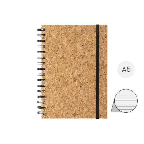 Block notes A5 a spirale in sughero con 100 fogli a righe