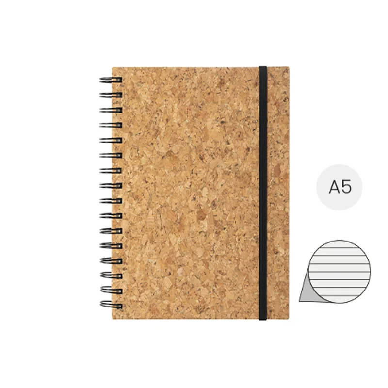 Block notes A5 a spirale in sughero con 100 fogli a righe