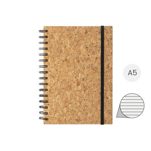 Block notes A5 a spirale in sughero con 100 fogli a righe