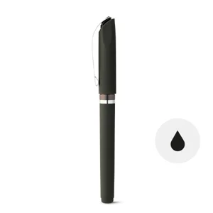 Penna roller in ABS con clip in metallo e finitura gommata colorata con cappuccio e inchiostro a gel refil nero