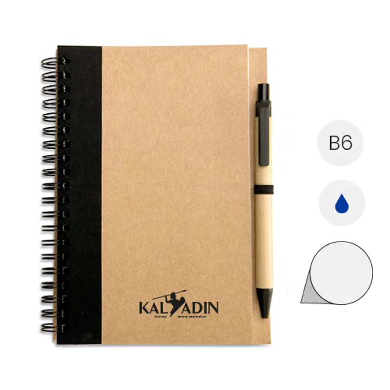 Block Notes B6 da 70 fogli in carta riciclata con penna a sfera in refill blu