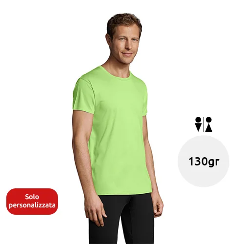T-shirt unisex sportiva colori assortiti a girocollo taglio regolare in poliestere traspirante 130gr