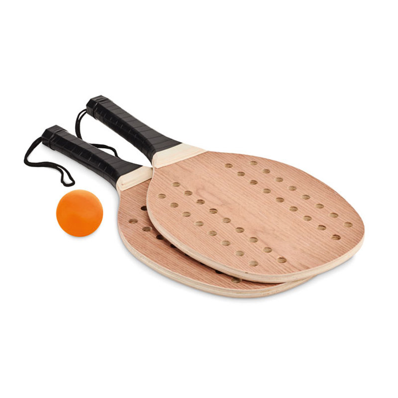 Set da beach tennis con racchette in palissandro e pallina in sacchetto di cotone