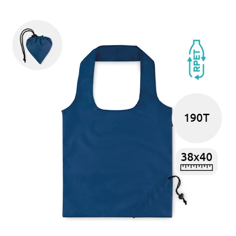 Shopper pieghevole in RPET colorate con manici e chiusura a coulisse da 190T 38x40cm