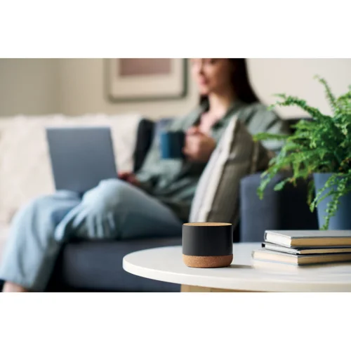 Cassa Wireless 5.3 in alluminio riciclato con base in sughero e dettagli in bambù