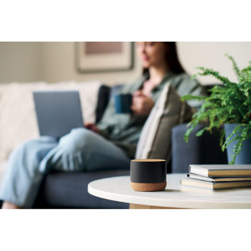 Cassa Wireless 5.3 in alluminio riciclato con base in sughero e dettagli in bambù