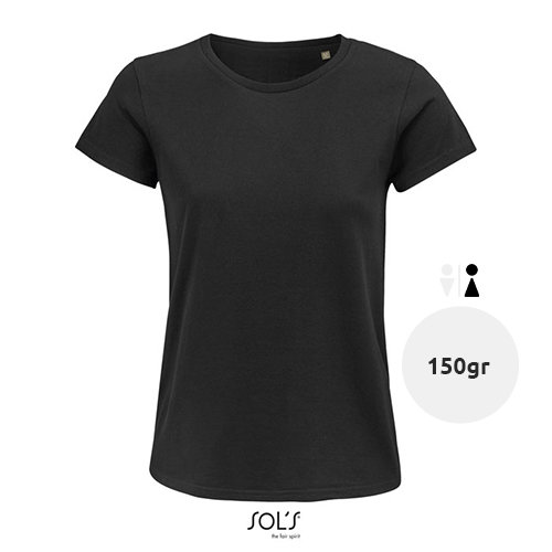 T-shirt da donna colori assortiti a girocollo taglio aderente 100% cotone biologico 150gr