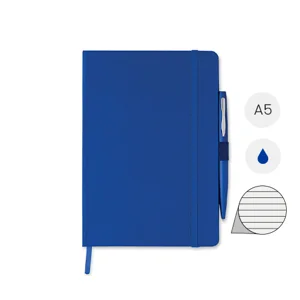 Block notes A5 con copertina rigida in PU 72 fogli a righe e penna in coordinato in refill blu