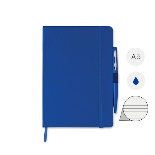 Block notes A5 con copertina rigida e 72 pagine a righe e penna in coordinato in refill blu