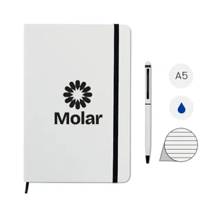 Set block notes A5 72 fogli a righe con penna sfera stilo touch screen refill blu cinturino e nastro abbinato
