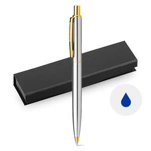 Penna a sfera in metallo con dettagli in oro e con meccanismo a scatto in scatola regalo e refill blu
