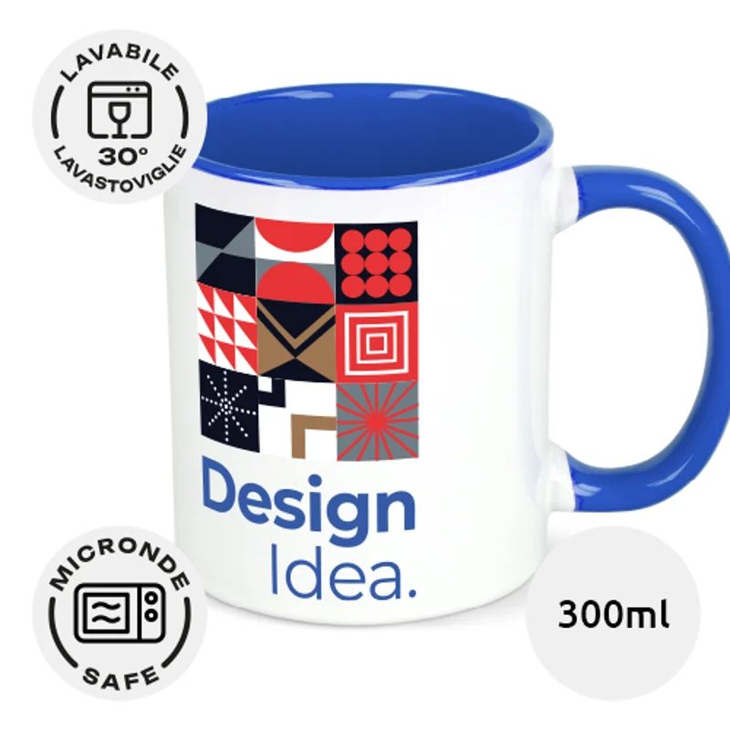 Tazza in ceramica bianca da 300ml con interno e manico colorati