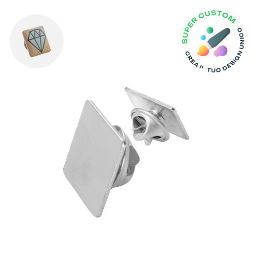 Spilla in metallo quadrata con stampa in resina epossidica