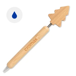 Penna a sfera in bambù con design ad albero di Natale e refill blu