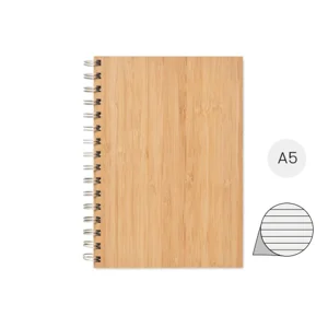 Block note A5 in bambù con aspirale ad anelli e 70 fogli a righe in carta kraft