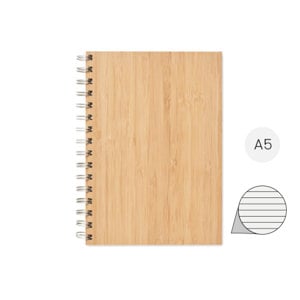Block note A5 in bambù con aspirale ad anelli e 70 fogli a righe in carta kraft