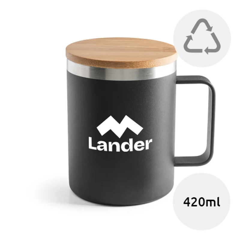 Tazza termica in acciaio inossidabile riciclato con coperchio in bambù con confezione regalo da 420ml