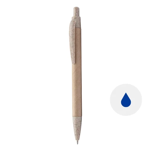 Penna a sfera in carta riciclata con clip e puntale in plastica ecologica colorati con meccanismo a scatto e refill blu