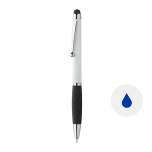 Penna a sfera in plastica con impugnatura in gomma colorata in diversi colori in coordinato con la punta touch e refill blu