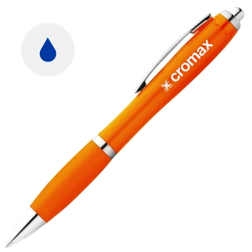 Penna a sfera in plastica con impugnatura morbida e meccanismo a scatto refill blu