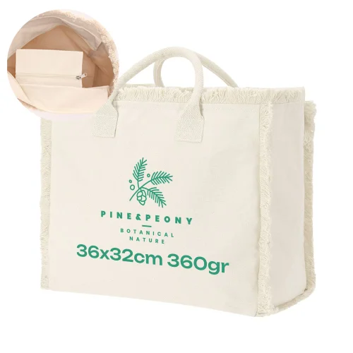 Shopper in cotone con chiusura a cerniera da 360gr 36x32x19cm