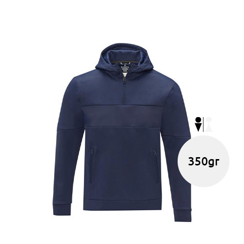 Felpa da uomo con cappuccio e cerniera a 1/4 in maglia e poliestere 350g
